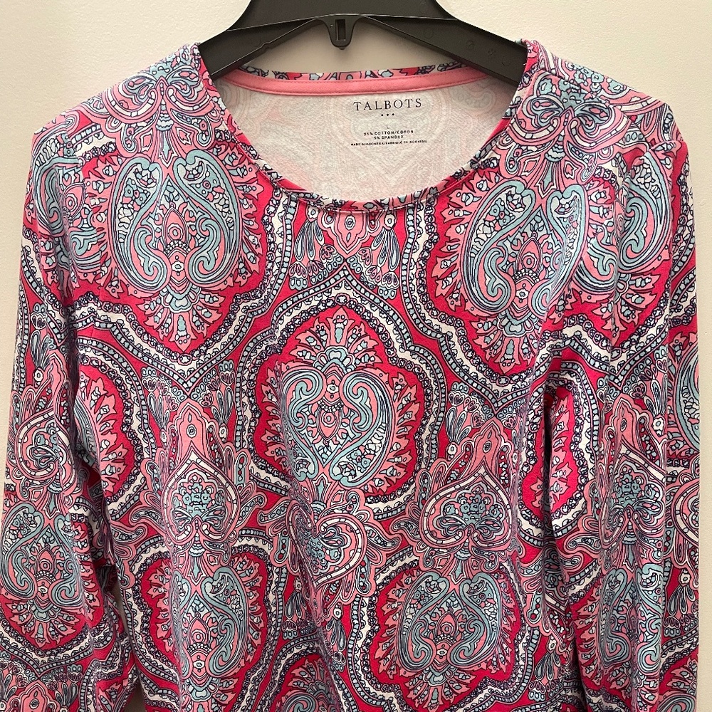 Talbots Paisley Crew Neck Long-sleeved Tee